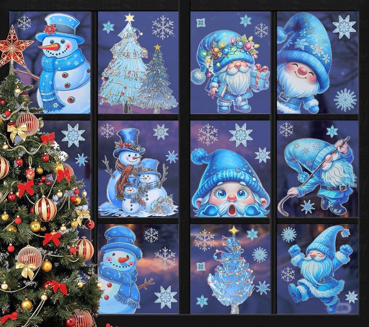 9 Vellen Zelfklevende Kerst Raamstickers – Glanzend Zilveren Winter Decoratie