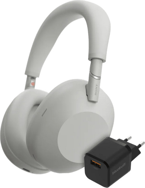 Sony WH-1000XM6 Over-ear hoofdtelefoon Zilver met BlueBuilt Quick Charge oplader