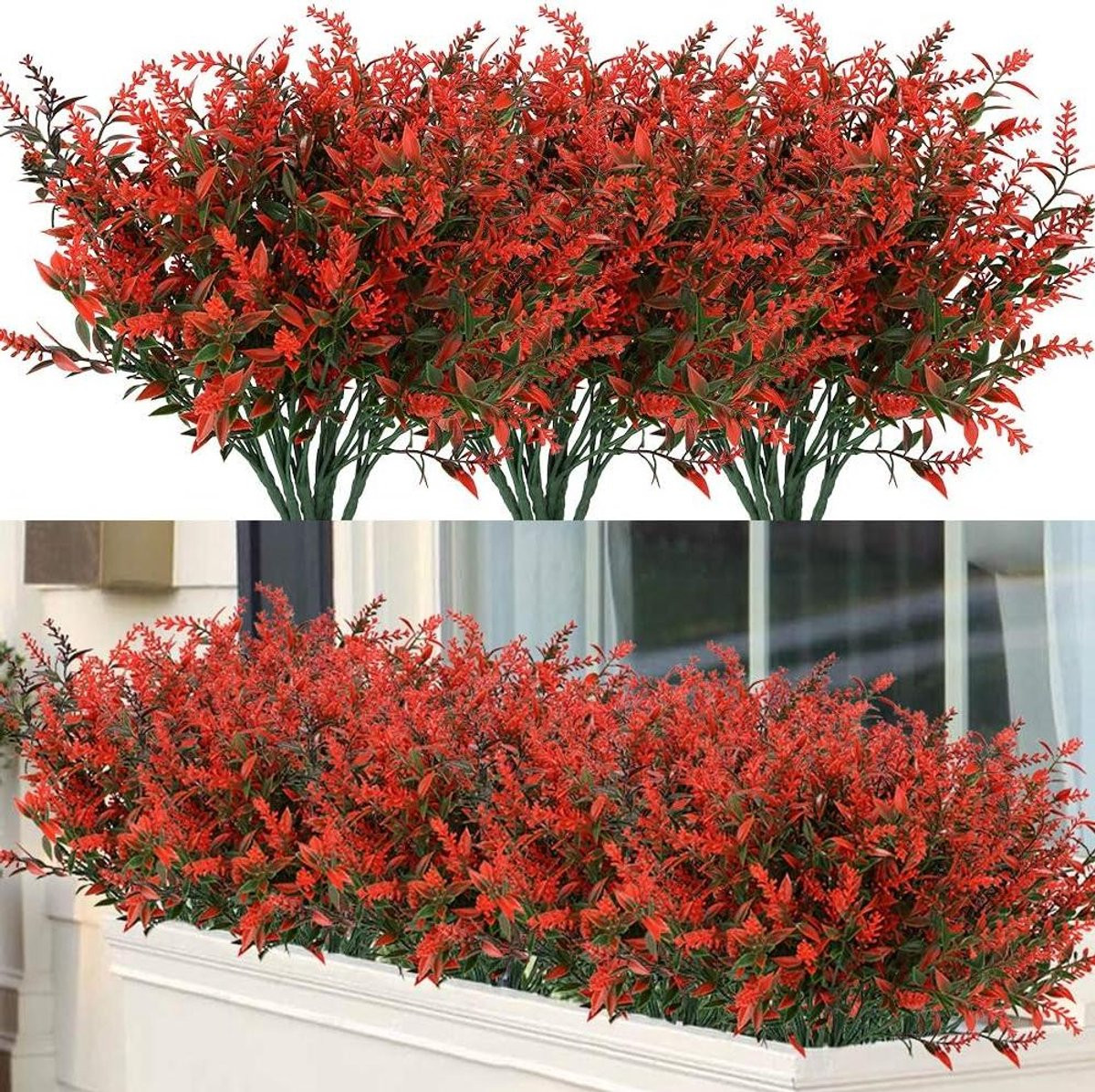 Kunstmatige Lavendel Oranje Rood - 16 Bundels UV-bestendige Nep Bloemen voor Buiten Decoratie
