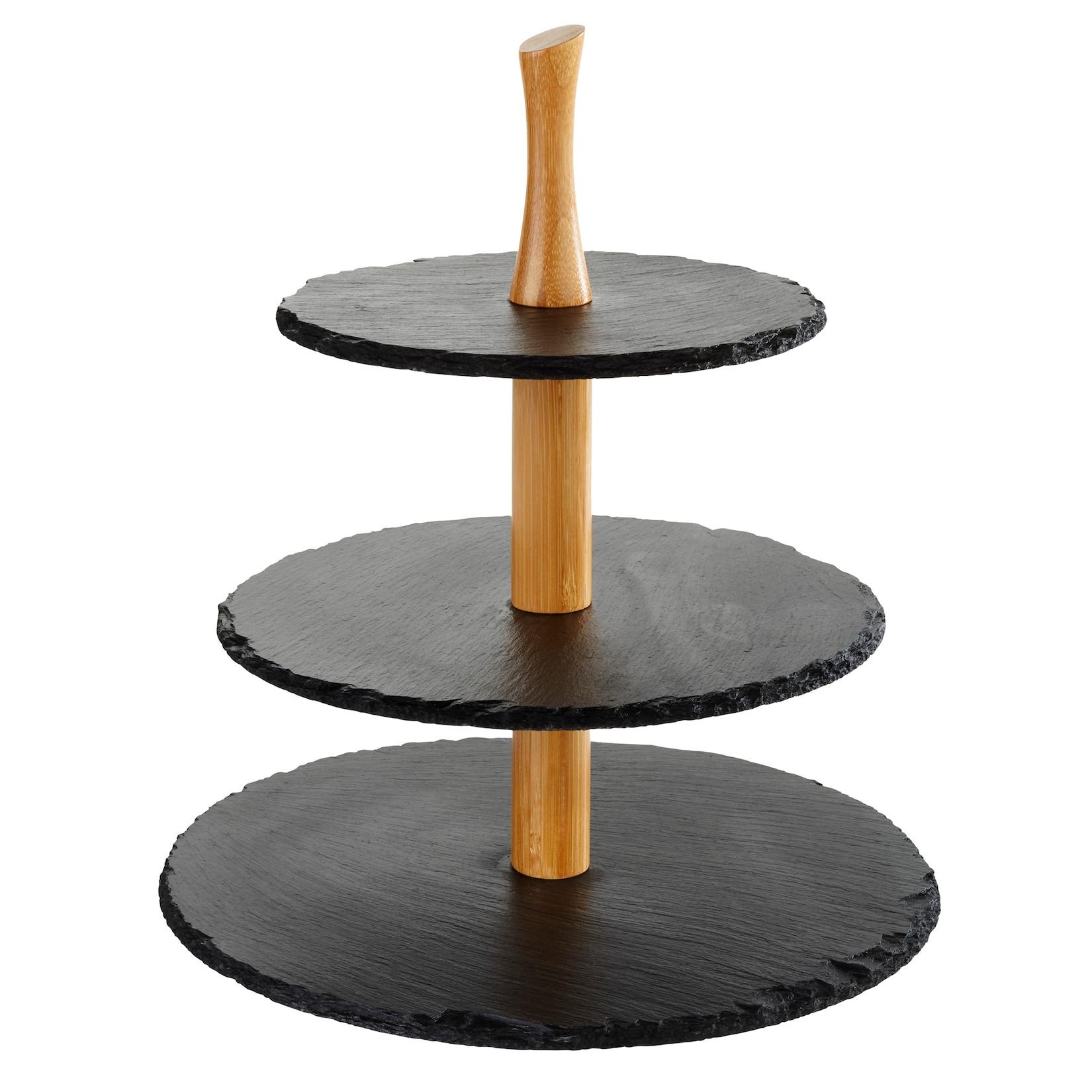 APS 3-stufige Etagère Naturschiefer, Akazienholz rund