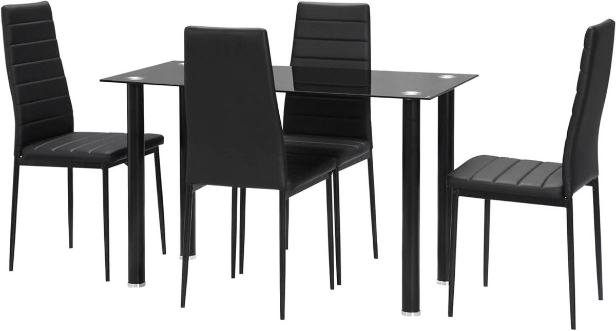 5-delige zwarte eettafel set met stoelen voor de keuken of eetkamer
