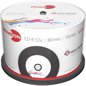 PRIMEON CD-Rohlinge 2761107 Vinyl, bedruckbar, CD-R, 700 MB, 80 Minuten, bis zu 52-fach, Spindel, 50 Stück