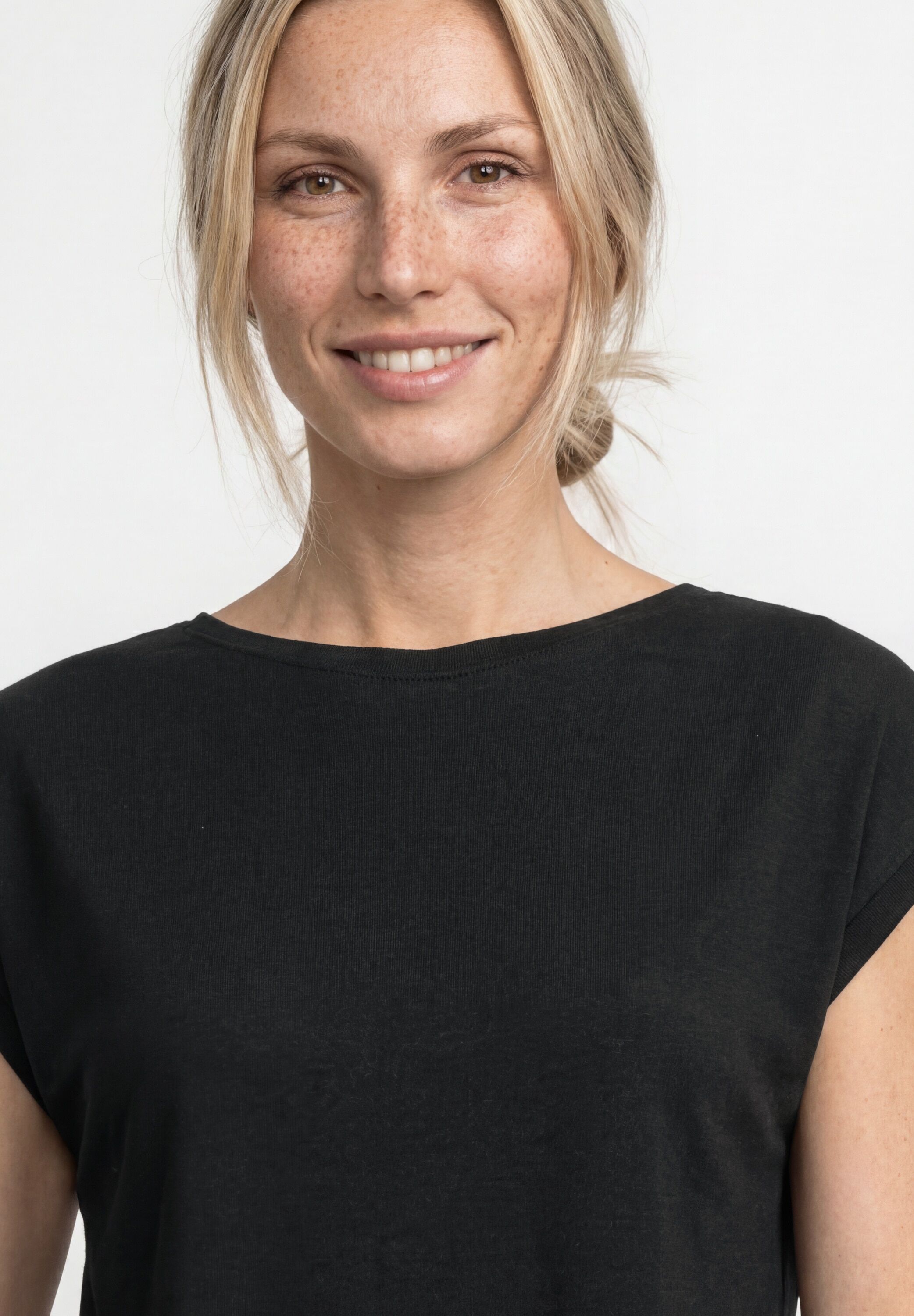 Shirttop STREET ONE, Damen, Gr. 46, schwarz, Jersey, Obermaterial: 50% Baumwolle, 50% Modal, unifarben, normal hüftbedeckend, U-Boot-Ausschnitt, Tops Shirttop, Sommershirt mit Raffung schwarz 46