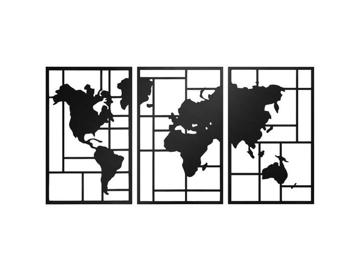 Homcom Wanddeko Weltkarten Design, 50/80 cm, Schwarz, Metall, 1.9x80x150 cm, Bilder & Rahmen, Wanddeko