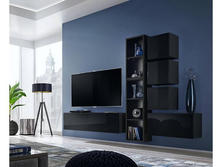 Xlmoebel Wohnwand Designer Wohnmöbel mit Regalen in Schwarz für Ihr Wohnzimmer, Made in Europa