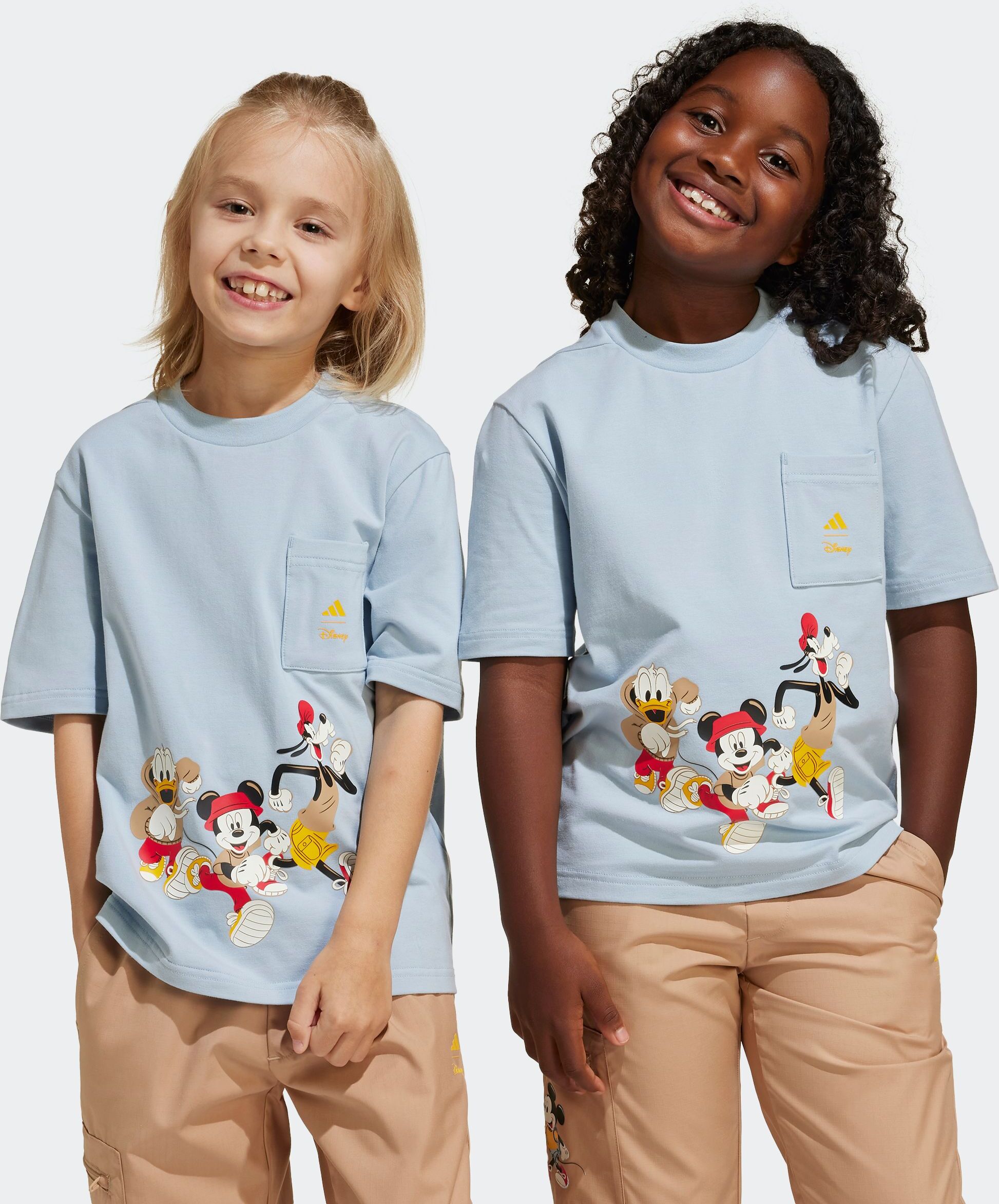 T-Shirt ADIDAS SPORTSWEAR "ADIDAS DISNEY MICKY MAUS", Jungen, Gr. 140, gelb (wonder blau, crew gelb), Obermaterial: 93% Baumwolle, 7% Elasthan, Rundhals, Shirts T-Shirt wonder blau, crew gelb 140