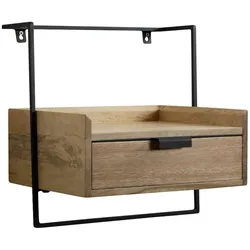 KADIMA DESIGN Nachtkonsole für Wandmontage 44x45x35 cm Mango Massivholz Hellbraun, Nachttisch mit Schublade, Wandboard Schwebend für Boxspringbett, Nachtschrank