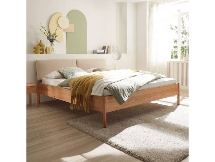 Bett Alea Komfort Wildeiche Massivholz metallfrei 160x200cm skandinavisch, Mit Kopfteil