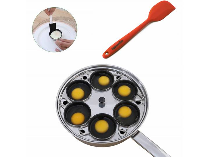 Poêle à œufs pochés en acier inoxydable, avec 6 gobelets antiadhésifs en Silicone et spatule pour le petit déjeuner, œufs cuits à la vapeur