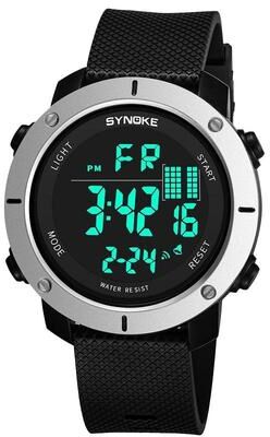 Everyday Crate SYNOKE 9658 Digital Sports Watch 50M Waterproof Outdoor Large Dial Electronic Watch black Silver