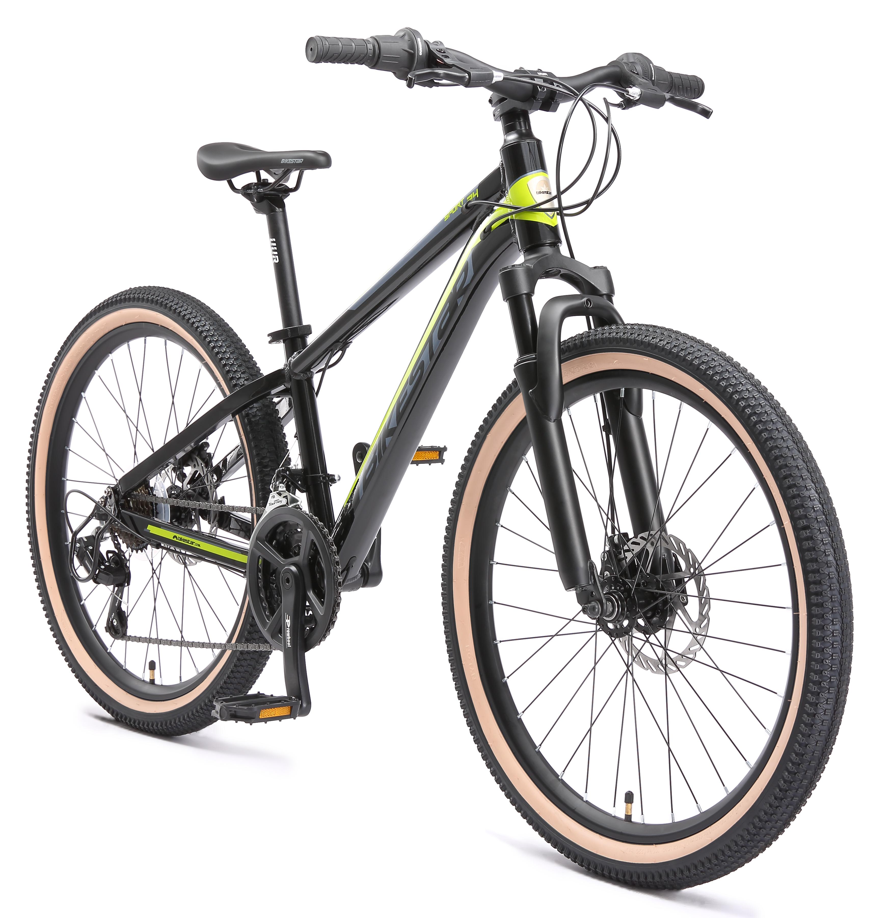 BIKESTAR Kinder Jugend Mountainbike 24 Zoll ab 9 Jahre | 21 Gang Hardtail MTB Sport Scheibenbremse Federgabel | Schwarz Grün
