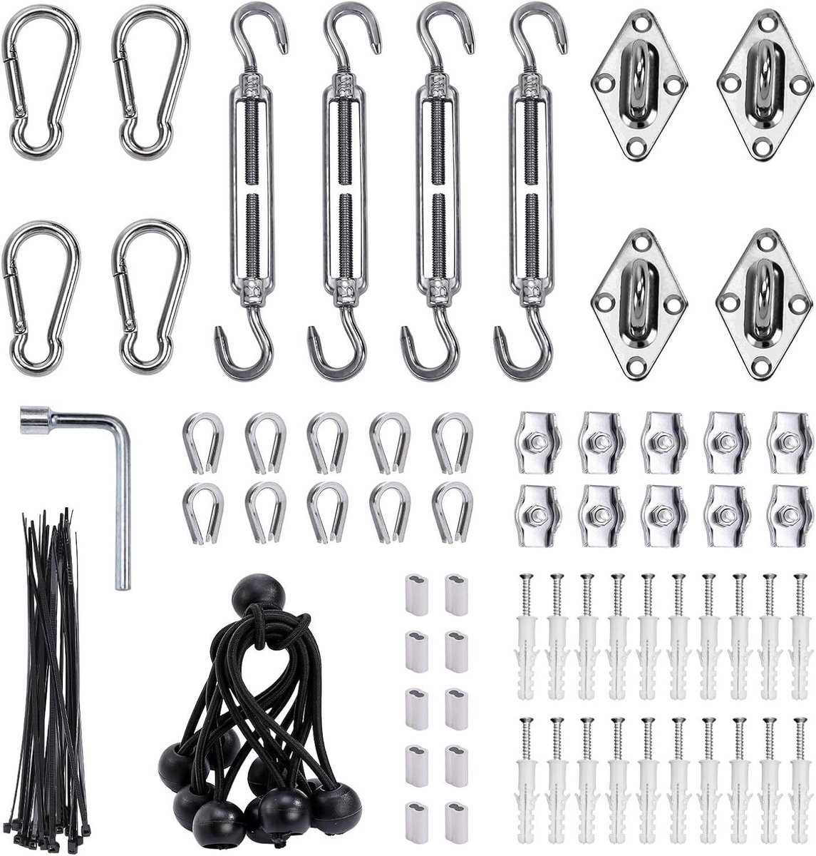 Schaduwzeil Hardware Kit - 118-delige bevestigingsset voor tentzeilen - Roestvrij staal