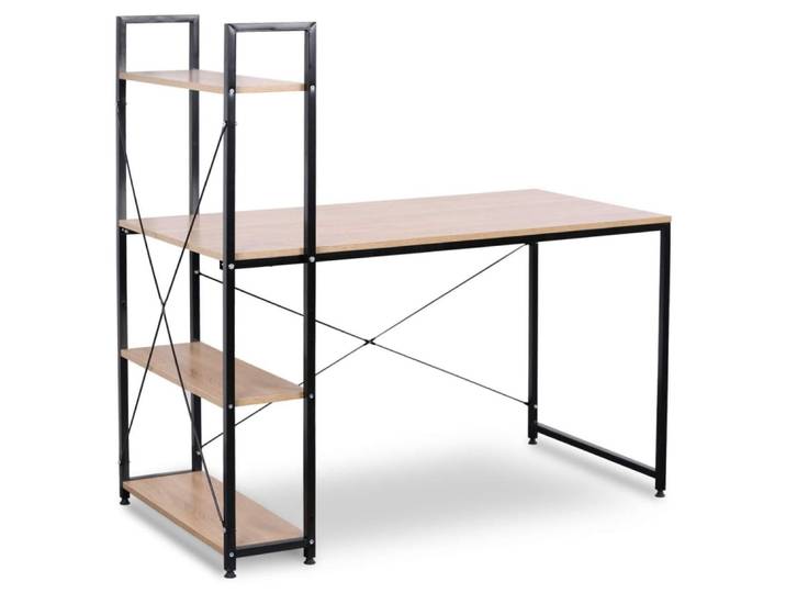 Bureau d'ordinateur 4 étagères 120 x 64 x 120 cm beige
