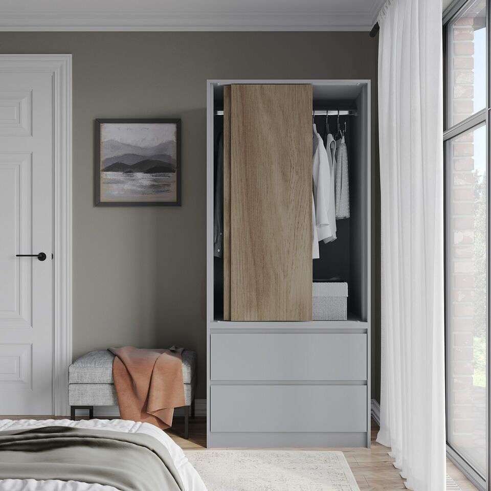 17 Stories Solid Wood Wardrobe Grey/Oak 80cm W X 51.5cm D