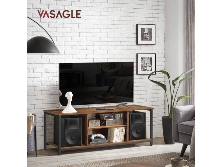 VASAGLE Meuble TV pour TV Jusqu'à 55 Pouces Support Télévision Style Industriel Marron Rustique et Noir