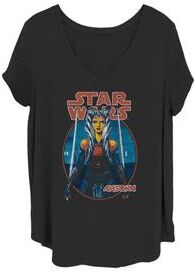 Plus Size Women's Ahsoka Twin Sabers V-Neck T-Shirt by Mad Engine in Black (Size 4X (26-28))