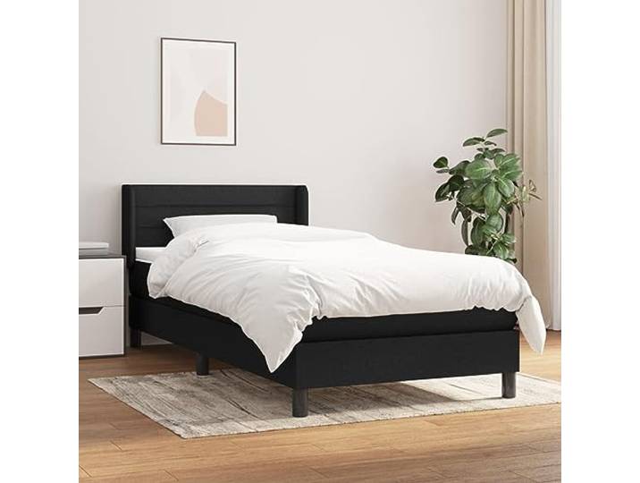 YNGBHFNOP Strapazierfähiger Stoff Höhenverstellbares Kopfteil Boxspringbett mit Matratze 100x200 cm Schwarz Stoff Kopfteil verstellbar Taschenfederkern Topper Komfort