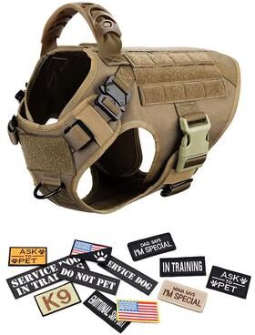 Inspired Finds Military Tactical Dog Harness Collar Leash And Patches Set For Large Dogs brown Harness+patches l