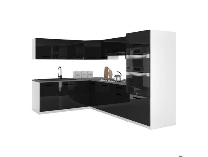 BELINI Cuisine Équipée Complète ITALIA 8 420 cm - Cuisine en L avec Colonne Four - Noir Très Brillant
