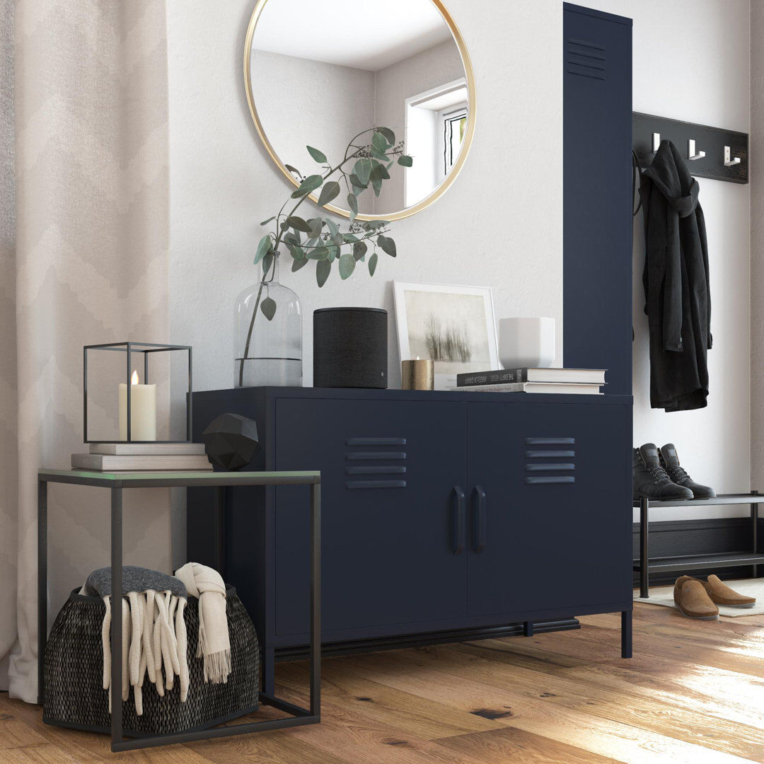 Borough Wharf 2-door metal locker accent cabinet Navy 64cm H X 100cm W X 39cm D