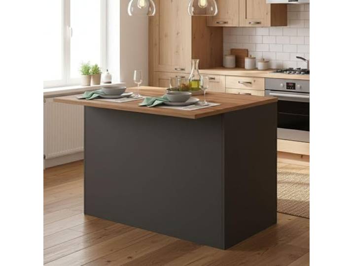 Dmora - Kücheninsel Emmanuel, Mehrzweckschrank, Küchenzeile Schrank, Zusätzlicher Tisch, 100% Made in Italy, 125 x 90 x 90 cm, Anthrazit und Eiche