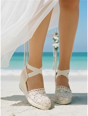LightInthebox Women's Lace Wedge Sandals, Comfortable Ankle Strap Design, Ideal for Beach Vacations and Island and Cruise Vacations