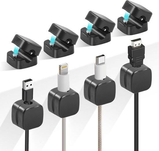 Famanu kabelclips, set van 8, zelfklevende bevestigingen, zwart
