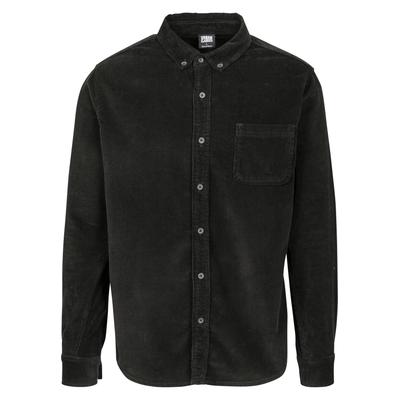 Langarmhemd URBAN CLASSICS "Urban Classics Herren Corduroy Shirt", Herren, Gr. S, US-Größen, schwarz, 100% Baumwolle, unifarben, normal, Hemden