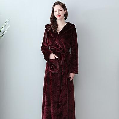 Winter-Bademantel, verdickter und langer Damen-Winter-Korallen-Fleece-Herren-Bademantel, gepaartes Flanell-Nachthemd