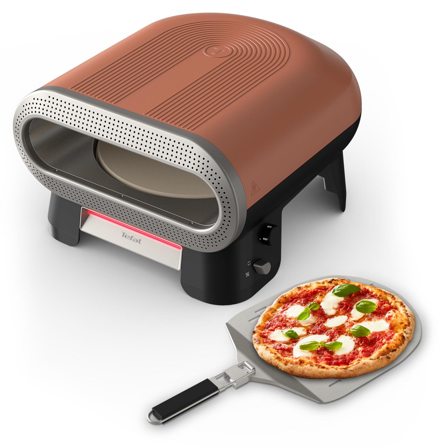 Tefal Pizza Pronto elektrische outdoor-pizzaoven met automatische draaisteen en terracotta element