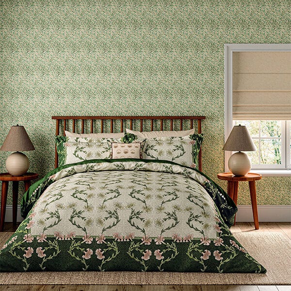 Morris & Co for V&A; Scrolling Carnation Duvet Cover Set Olive And Ivory