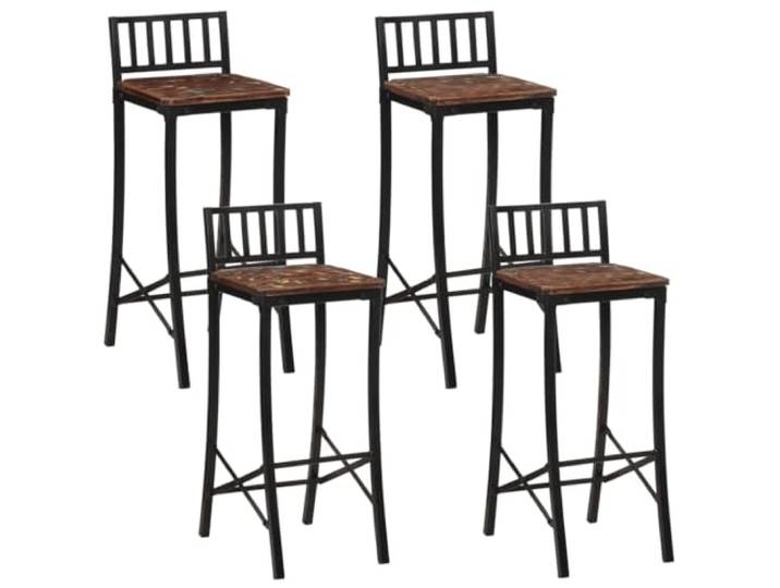 4er Set Barstühle aus Massivem Altholz mit Fußstütze, Rustikale Barhocker Massives Altholz, Teak Mango Kiefer Buche, Fußstütze, 110 kg Belastbarkeit, Küche Esszimmer Wohnzimmer