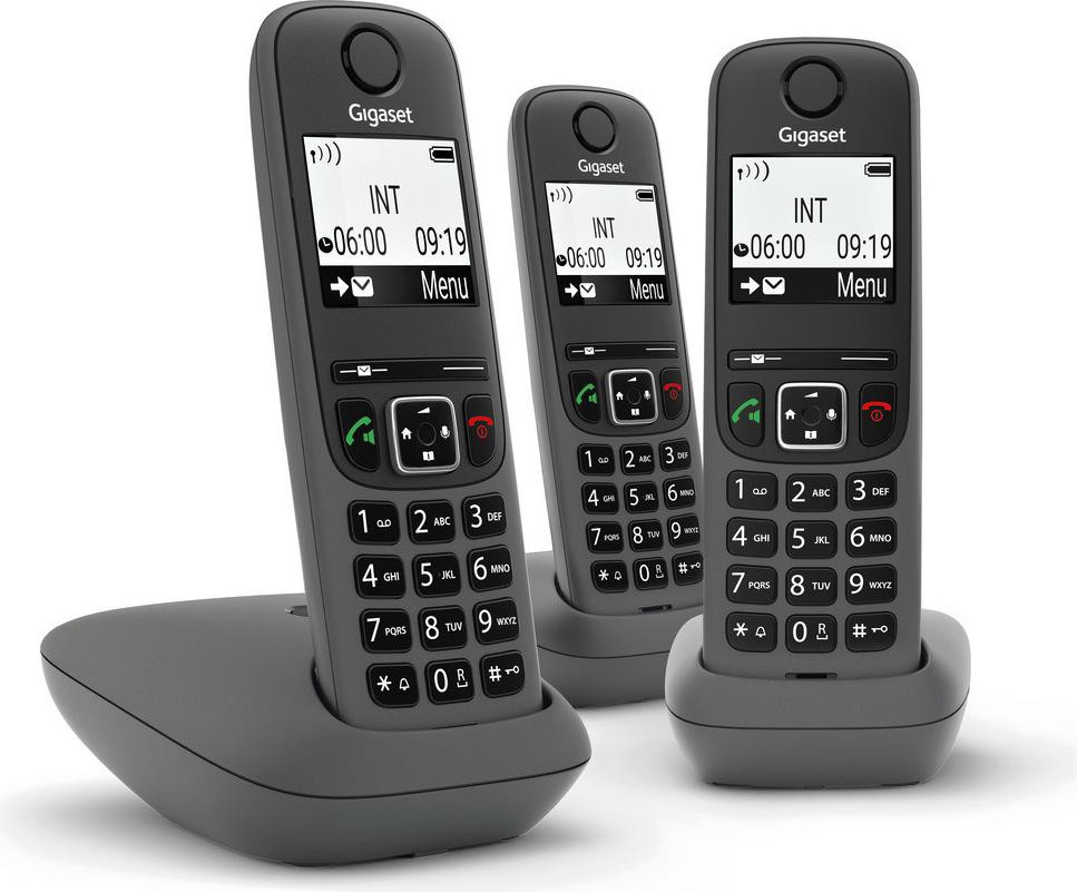 Gigaset AS490 Trio Draadloze DECT-telefoon met handsfree spreken en nummerherkenning, Zwart