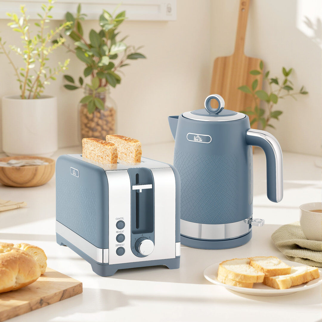 HOMCOM 3000W Rapid Boil Kettle and Toaster Set with Otter Thermostat Blue/Silver 2 - Slice