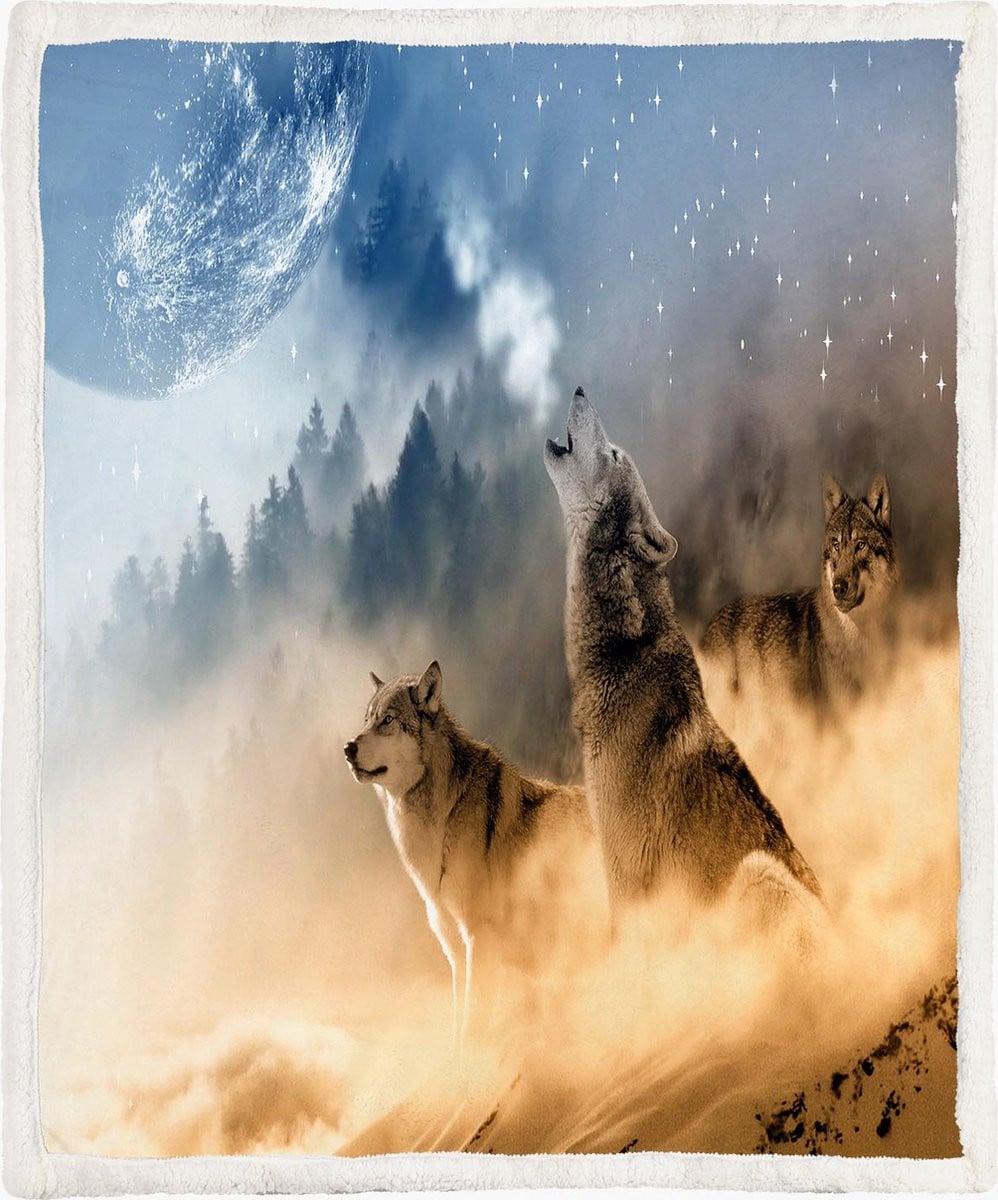 Wolven Fleece Deken Wolf Pack Howl, 130 x 150 cm