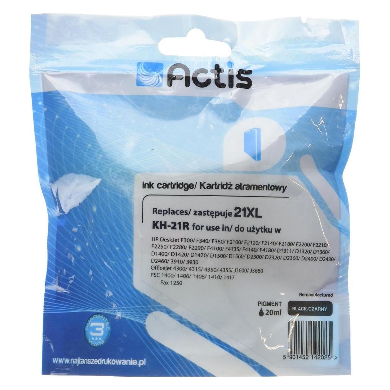 Factis KH-21R ink cartridge for HP printer 21XL C9351A replacement  - Tinte (BK) (KH-21R)