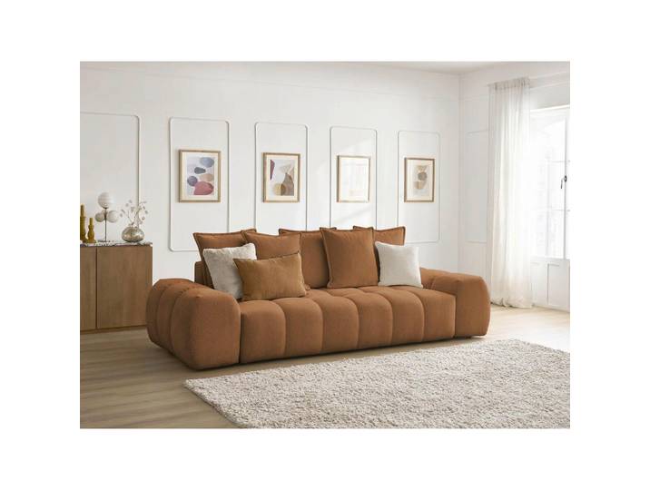 Schlafsofa Everest, Orange, Kunststoff, Buche, Kiefer, 3-Sitzer, Füllung: Komfortschaum, 278x115x90 cm, Armteil links, rechts, Wohnzimmer, Sofas & Couches, Schlafsofas, Schlafsofas mit Bettkasten