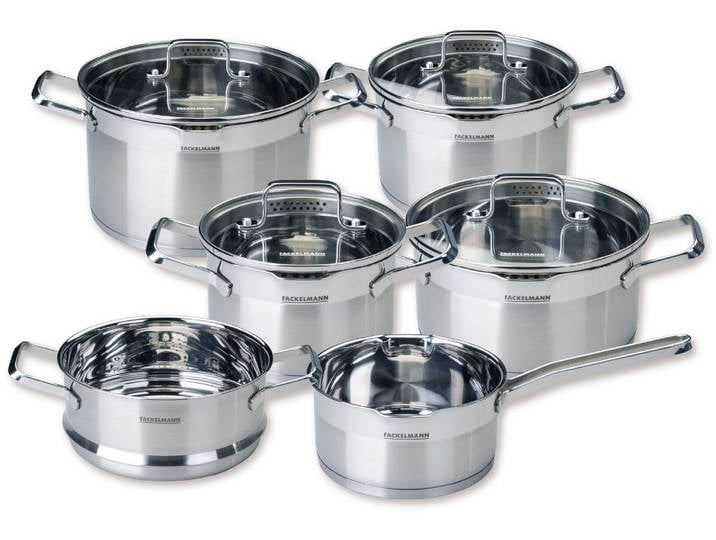 Topf-Set FACKELMANN Bamberg, mit Dämpfeinsatz , silber (silberfarben), Töpfe, Deckel mit Abgießfunktion