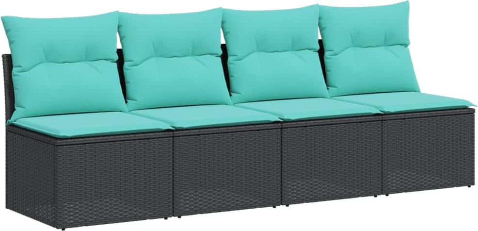 Gartensofa mit Kissen 4-Sitzer Schwarz Poly Rattan
