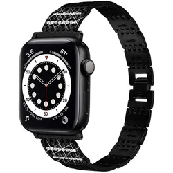 EKO Uhrenarmband Edelstahl Strass Schwarz (20 mm, Edelstahl), Uhrenarmband, Schwarz