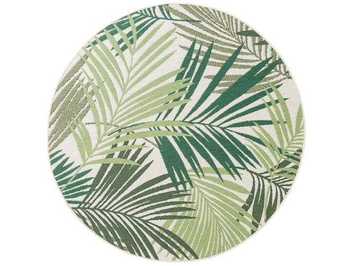 Teppich PACO HOME Ostende 534 , grün, H:4mm Ø:200cm, Polypropylen, Teppiche, Teppich, Flachgewebe, Motiv Palmenblätter, In- und Outdoor geeignet, Wohnzimmer