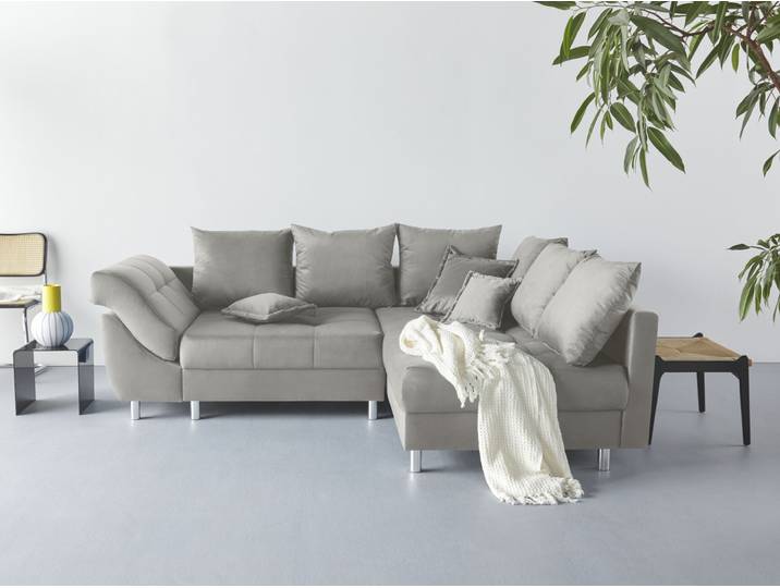 Ecksofa COLLECTION AB Innsbruck L-Form, B: 247 cm , grau, B:247cm H:87cm T:189cm, Microfaser PRIMABELLE (100% Polyester), Struktur (90% Polyester, 10% Polyacryl), Samtvelours (100% Polyester), Luxus-Microfaser Antiklederoptik (100% Polyester), Sofas, Ecksofa, 3 Zierkissen, Federkern