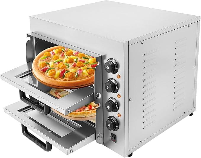 Pizzaofen Backofen Doppel Pizzaofen Elektrisch Gastro Pizza-ofen Mehrzweck Pizzamaker Kommerzieller Tischbackofen für Pizza Brot, n 50-350? 20L 1-60Min Silber