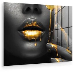 ACRYLGLASBILD Frau - Schwarz - Gold - Gesicht - Lippen 80x60 cm