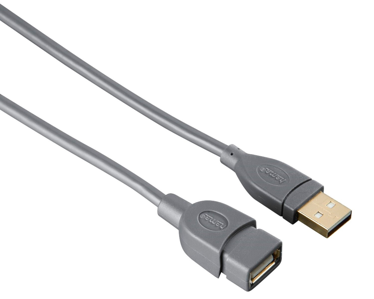 Hama USB 2.0 verlengkabel, 5 meter, grijs, verguld