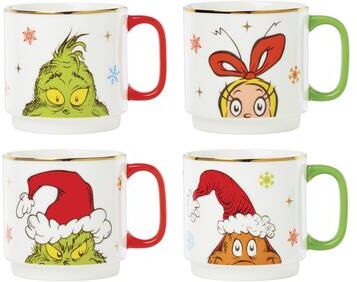 Lenox Merry Grinchmas Stackable Mugs, Set of 4, Assorted