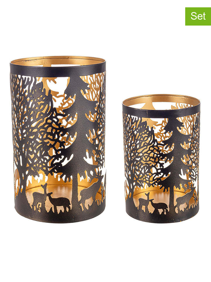 Bizzotto 2er-Set: Windlichter "Reindeer" in Schwarz - onesize