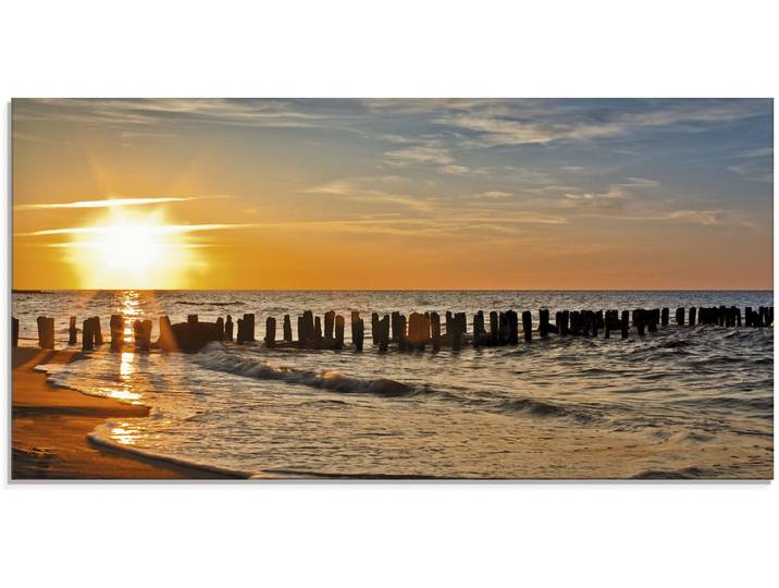 Glasbild ARTLAND Schöner Sonnenuntergang am Strand , orange (farbe bild(er): orange), B:100cm H:50cm, Bilder, Glasbild, in verschiedenen Grössen