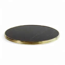 Bistromania Tischplatte VENDÔME Rund - Marmor Schwarz Glänzend - Profilierte Messingeinfassung D60 cm