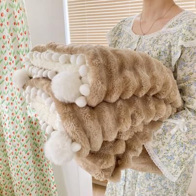 Shop Station Luxury Lamb Fleece Blanket Double Sided Coral Fleece Reversible Throw For Sofa, Bed & Travel brown 39.37 59.06 In